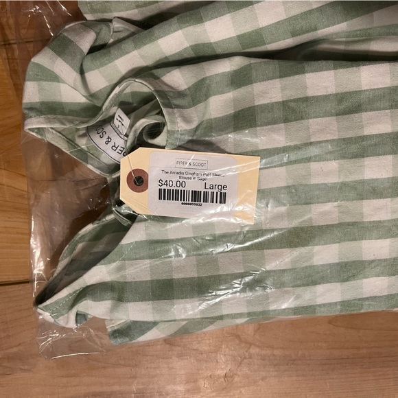Gingham Puff Sleeve Blouse in Sage - Picture 8 of 8